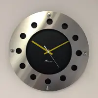 A&M WANDKLOK MECANICA BLACK & SILVER YELLOW WHITE POINTER MODERN DUTCH DESIGN HANDGEMAAKT 40 cm