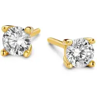 New Bling 9NB-0738 Zilveren Oorknopjes - Dames - Zirkonia - 3 mm Doorsnee - Wit - Zilver - Gold Plated (Verguld/Goud op Zilver)