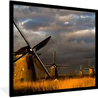 PosterMonkey Fotolijst incl. Poster - Molen - Nacht - Nederland - 40x40 cm - Posterlijst