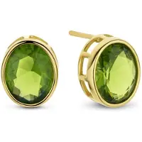 New Bling 9NB-0720 Zilveren Oorknopjes - Dames - Zirkonia - Ovaal - 11,2 x 9,4 mm - Groen - Zilver - Gold Plated (Verguld/Goud op Zilver)