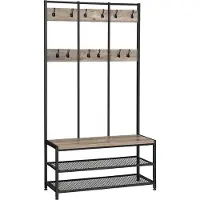 Acaza Kapstok - Kapstok Staand - Kapstok met Schoenenrek - 100 x 40 x 186 cm - Grijs en Zwart