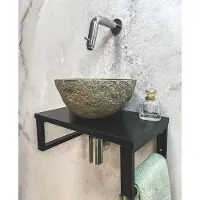Saniclear Lovi fonteinset met rivierstenen waskom en chromen kraan voor in het toilet