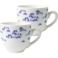 Heinen Delfts Blauw Koffiekopjes - set van 2 - koffiemokken - kopjes - fiets - Holland - Delfts blauw - Hollandse cadeautjes - Holland souvenir