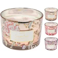 Home & Styling Geurkaars - in glas met bloemen - 8 cm - geurkaarsen - kerst - kerstverlichting - per 2 stuks