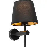 QAZQA Moderne wandlamp zwart incl. kap met gouden binnenkant - Pluk