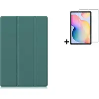 Modo Hoesje Geschikt voor Samsung Galaxy Tab S6 Lite - 10.4 inch - Screenprotector Samsung Galaxy Tab S6 Lite - Samsung Tab S6 Lite Tri fold book case hoes Groen + Tempered Glass