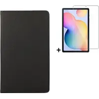Modo Hoesje Geschikt voor Samsung Galaxy Tab S6 Lite - 10.4 inch - Screenprotector Samsung Galaxy Tab S6 Lite - Draaibare Book Case Zwart + Tempered Glass