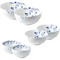 Heinen Delfts Blauw | Blauw Vouw kommen | 6 stuks