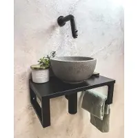 Saniclear Lovi fonteinset met grijze waskom en zwarte kraan voor in het toilet