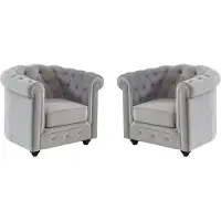 Vente-Unique.nl Set van 2 fauteuils CHESTERFIELD - fluweel - licht grijs