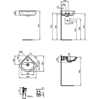 Ideal standard Eurovit hoekfontein met kraangat met overloop 34x34cm keramiek wit E872701