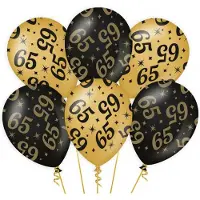 Paper Dreams 65 jaar verjaardag feest ballonnen - 18x stuks - zwart/goud - leeftijd - 30 cm - versiering - feestartikelen