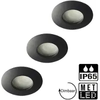 Lybardo LED Inbouwspot Badkamer IP65 Zand Zwart + Lybardo LED GU10 spot Dimbaar 5.5W 3000K in set van 3
