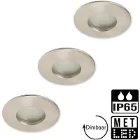 Lybardo LED Inbouwspot Badkamer IP65 Nikkel geborsteld + Lybardo Master LED GU10 spot Dimbaar 5.5W 3000K in set van 3