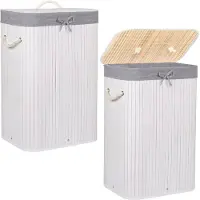 Springos Wasmand | Met Deksel | Opvouwbaar | 72 Liter | Met Uitneembare Waszak | Wasmand | Wit/Grijs