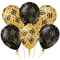 Paper Dreams 16 jaar Leeftijd verjaardag feest ballonnen - 18x stuks - zwart/goud - 30 cm- Feestartikelen/versiering