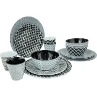 Bo Camp - Servies - Mix & Match - 16 Stuks - Zwart/Wit