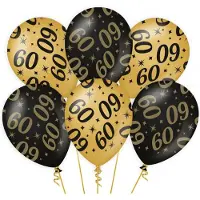 Paper Dreams Ballonnen 60 jaar - 12x stuks - zwart/goud - leeftijd - 30 cm - versiering - verjaardag - feestartikelen