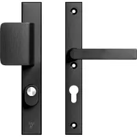 Axa Edge Plus veiligheidsbeslag voordeur rechth. smalschild D-knop/Blok-kruk PC72 met kerntrekbeveiliging SKG3 - aluminium/zwart