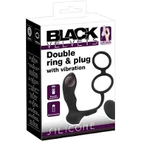 Black Velvets Dubbele Penisring met Vibratie Plug