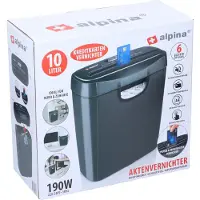 Alpina Papierversnipperaar – Papiervernietiger voor Thuis en Kantoor – Shredder Vernietigt Creditcard - Versnipper 6 A4 Vellen in 1 Keer – 10L Bak – 190W Vermogen – Zwart