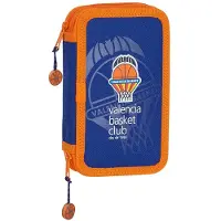 Safta Dubbele etui Valencia Basket M854 Blauw Oranje 12.5 x 19.5 x 4 cm (28 Onderdelen)
