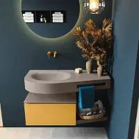 Mondiaz Riva badmeubel 100cm Ocher met 1 lade en wastafel links 0 kraangaten Smoke