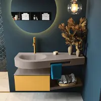 Mondiaz Riva badmeubel 120cm Ocher met 1 lade en wastafel links 1 kraangat Smoke