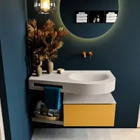 Mondiaz Riva badmeubel 100cm Ocher met 1 lade en wastafel rechts 0 kraangaten Linen