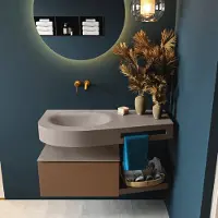 Mondiaz Riva badmeubel 100cm Rust met 1 lade en wastafel links 0 kraangaten Smoke