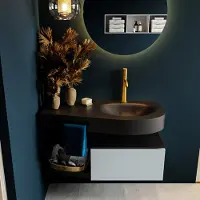 Mondiaz RIVA 100cm badmeubel onderkast / planchet kleur Clay met 1 lade. Wastafel DULCET rechts 1 kraangat kleur Urban.