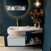 Mondiaz Riva badmeubel 120cm Clay met 1 lade en wastafel links 1 kraangat Linen