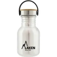 Laken RVS fles 0,35L Basic Steel Bottle - Bamboo Cap - - roestvrijstaal - waterfles - drinkfles