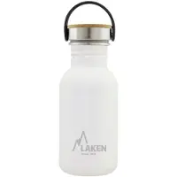 Laken RVS fles 0,5L Basic Steel Bottle Wit Bamboo Cap - - roestvrij staal - waterfles - drinkfles