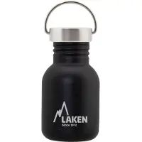 Laken RVS fles 0,35L Basic Steel Bottle Zwart - Steel Cap - - roestvrij staal - waterfles - drinkfles