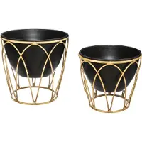 Atmosphera Bloempot bamboe set van 2 - Imitatie van zwart metaal - Plantenbak - Luxe potten - Bloemb