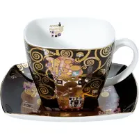 Goebel - Gustav Klimt | Kop en schotel De Vervulling zwart | Porselein - 250ml - met echt goud