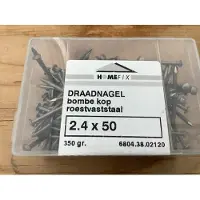 Homefix Spijkers. Rvs-A2. 2.4 x 50 mm.lang. 350 gram Draad nagels. Bolkop.