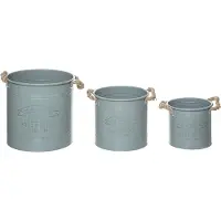 Atmosphera Bloempotten met handvat voor buiten - Set van 3 - Jute handvaten - Licht grijs of mint of
