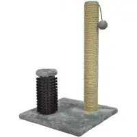 Flamingo Krabpaal – Fico Grijs – 39x39x60,5 cm – krabpaal met borstel & speeltje – kattenmeubel met jute krabtouw & pluche bekleding – compacte kattenboom voor katten van alle groottes