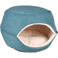Flamingo Kattenbed – katten slaapmand – kattenhuis – kattenhol – Cat cave – Blauw/Crème, 45 x 35 x 35 cm – Slaapplaats Snoozebay