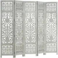vidaXL Kamerscherm 5 panelen handgesneden 200x165 cm mangohout grijs