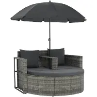 vidaXL Tuinbank 2-zits met kussens en parasol poly rattan grijs