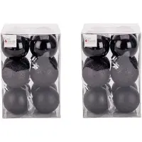 Cosy & Trendy 24x Kunststof kerstballen glanzend/mat zwart 6 cm kerstboom versiering/decoratie - Kerstbal