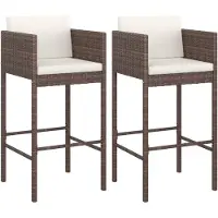 vidaXL Barkrukken 2 st met kussens poly rattan bruin
