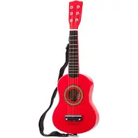 Woet Houten Speelgoedgitaar met Draagriem - Rood - Speelgoedinstrument - Mijn eerste Gitaar Inclusief Muziekboekje - Speelgitaar voor Kinderen - Vanaf 3 jaar
