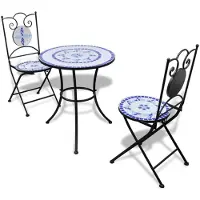 vidaXL 3-delige Bistroset keramische tegel blauw en wit
