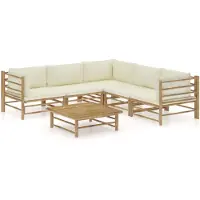 vidaXL 6-delige Loungeset met crèmewitte kussens bamboe
