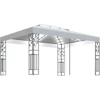 vidaXL Prieel met dubbel dak en LED-lichtslinger 3x4 m wit