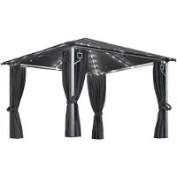 vidaXL Prieel met gordijn LED-lichtslinger 3x3 m aluminium antraciet